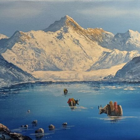 Chu Oyu with Gokyo lake painting on cotton canvas