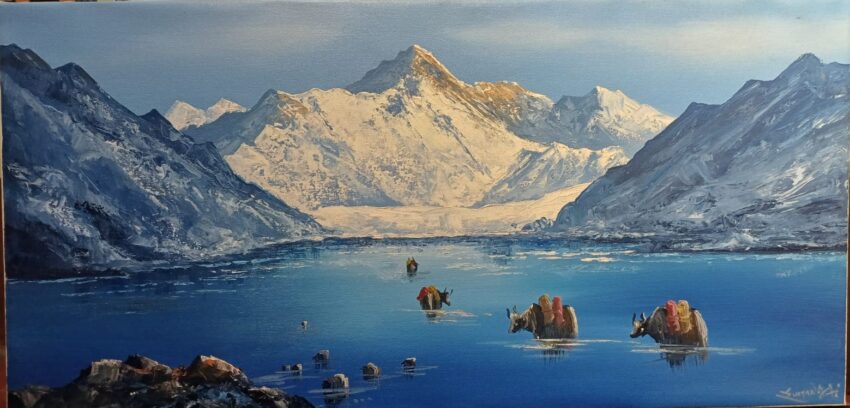 Chu Oyu with Gokyo lake painting on cotton canvas