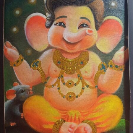 Happy Baby Ganesh Art on cotton canvas.