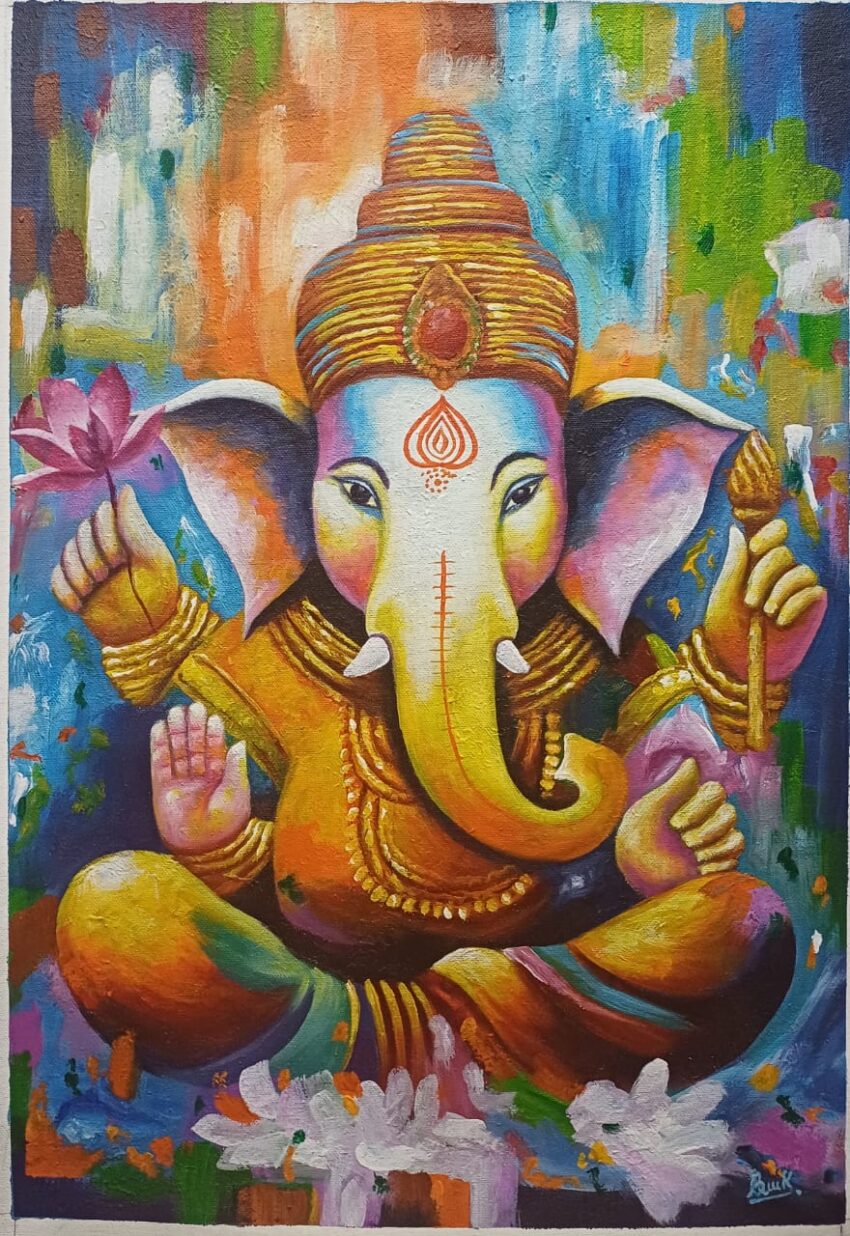 Ganesh Art on cotton canvas.