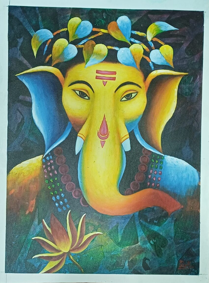 Ganesh Art on cotton canvas 4.