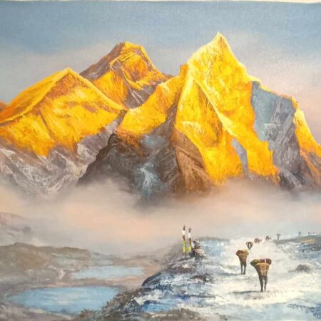 Mt. Everest golden color painting on cotton canvas