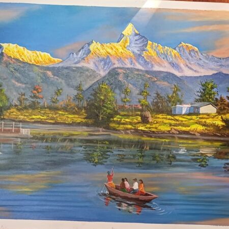 Phewa lake, Barahi temple with Annapurna Himalayas painting on canvas.