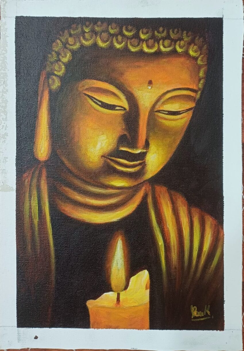 Buddha face painting on cotton canvas