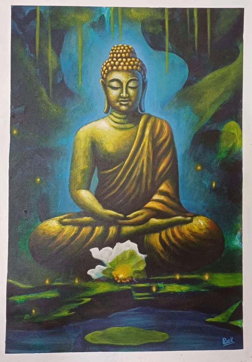 Meditation Buddha art on cotton canvas